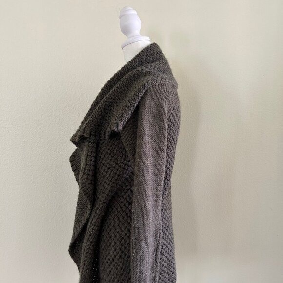 Lovestitch Cardigan Wool Blend Long Chunky Knit Open Sweater Green Cozy - Picture 3 of 6